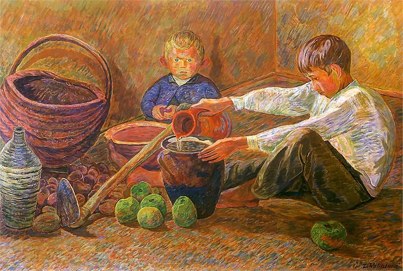 Zygmunt Waliszewski Boys and still life Norge oil painting art